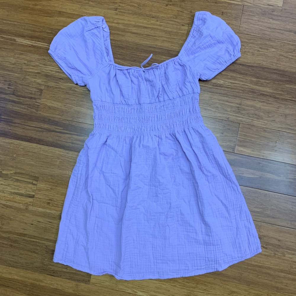 Sunday Best Martine Poplin Mini Dress Womens Small‎ Smocked Puff Sleeve Cotton